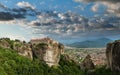 Panoramic view of the St. StephenÃ¢â¬â¢s Monastery at sunset. Meteora monasteries.  Kalambaka. Greece. Royalty Free Stock Photo